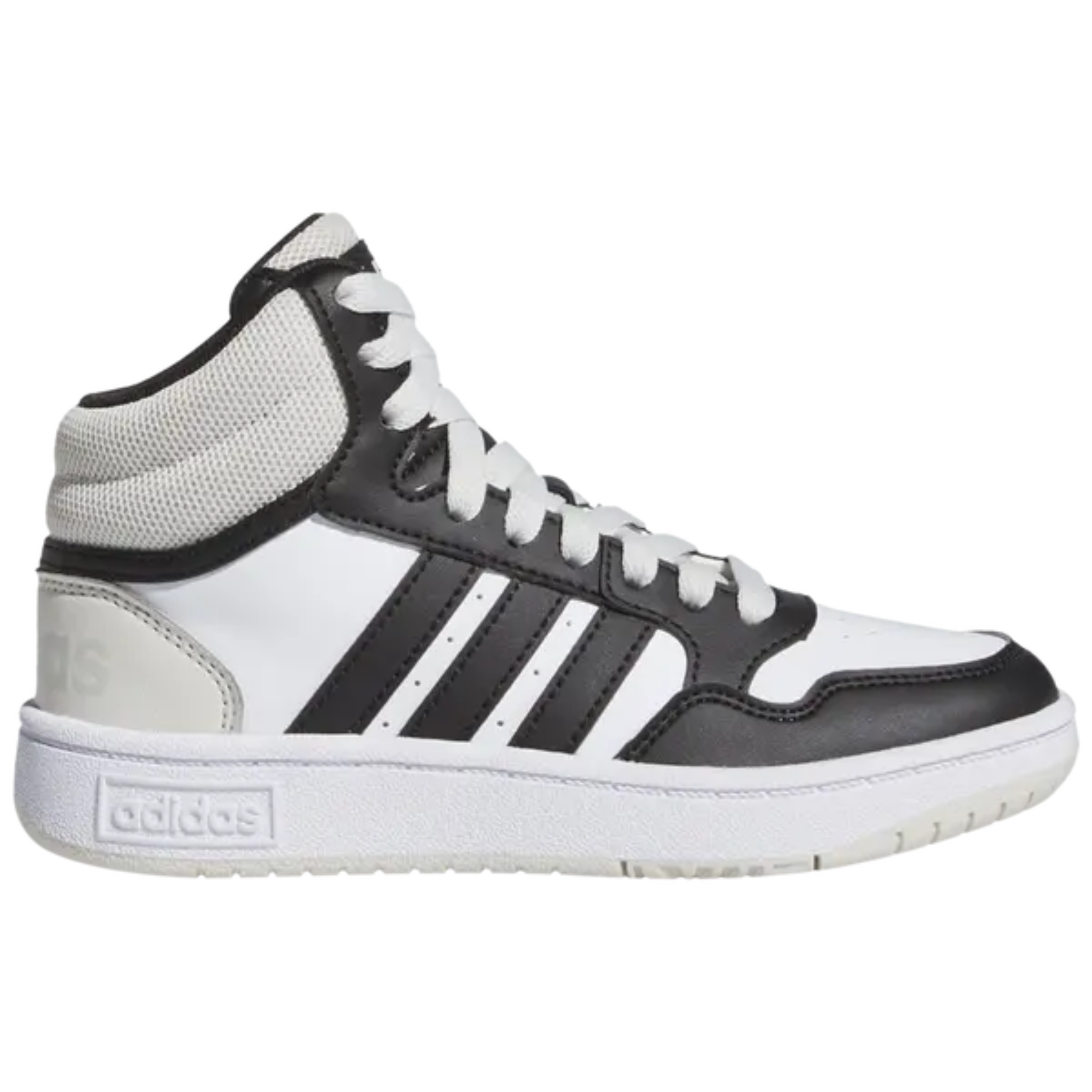 Adidas Kids White Hoops Mid 'Orbit Grey Black White' Sneakers, IH7893